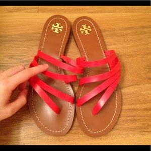 Tory Burch Coral-Orange and Brown Sandals